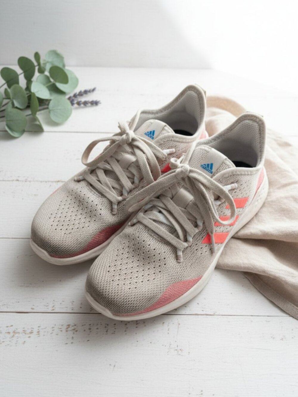 Adidas Bounce White & Hot Coral Running Sneakers